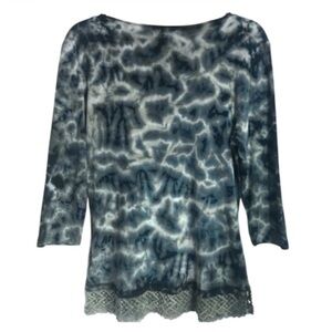 Glima Soft 100% Cotton Pullover Fashion Tunic Top 3/4 Sleeves Lace Crochet Hem L